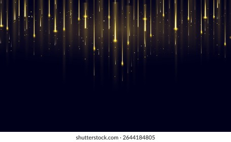 Abstract elegant gold glowing line with lighting effect sparkle on black background. Template premium award design.