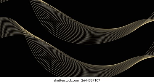 Abstract elegant gold glowing line with lighting effect sparkle on black background.
