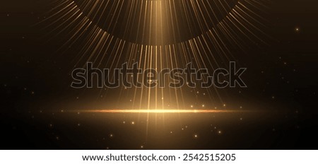 Abstract elegant gold glowing line with lighting effect sparkle on black background. Template premium award design. Vector illustration