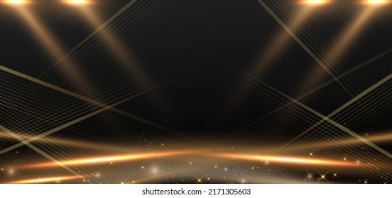 Abstract elegant gold lines diagonal scene on black background. Template premium award design. Vector illustration - Shutterstock ID 2171305603