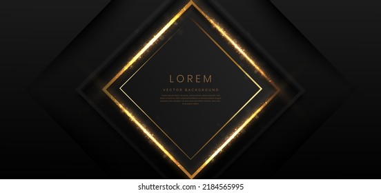 Abstract elegant gold lines diagonal on black background with lighting effect. Luxury square frame with copy space for text. Vector illustration