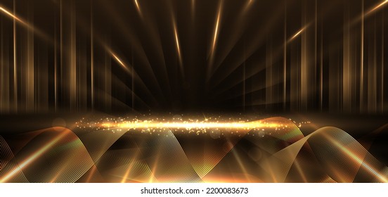 Resumen elegante línea de oro escena diagonal en fondo negro. Diseño de premio de plantilla premium. Ilustración del vector