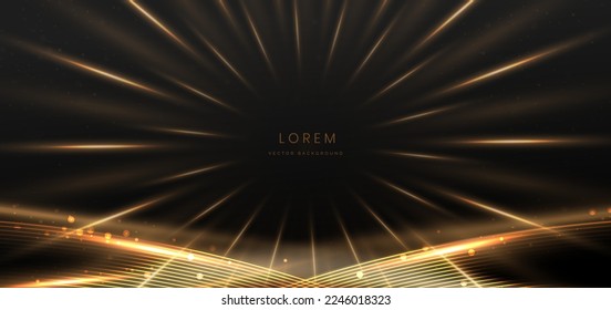 Resumen elegante línea de oro escena diagonal en fondo negro. Diseño de premio de plantilla premium. Ilustración del vector