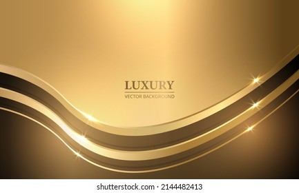 Resumen elegante de lujo dorado con líneas doradas. Un fondo de lujo realista con ondas doradas de metal 3d y luces brillantes. Ilustración del vector
