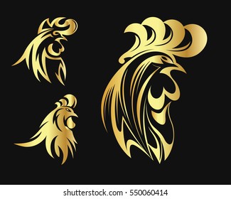 Abstract Elegant Gold Rooster Head Symbol Logo In Black Background