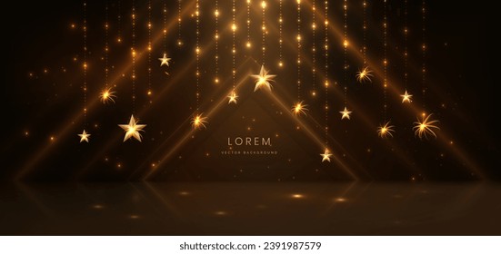 Abstract elegant gold star glowing with lighting effect sparkle on black background. Template premium award design. Vector illustration