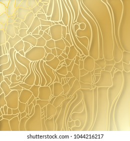 Abstract elegant golden cell texture. Paper cut cobweb, 3d tile surface. Elegant futuristic ornament with shadows and layers