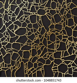 Abstract elegant golden cell texture. Paper cut cobweb, 3d tile surface. Elegant futuristic ornament with shadows and layers