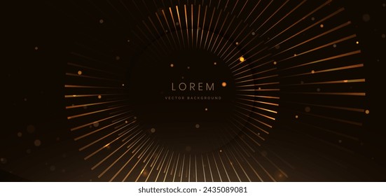 Abstract elegant golden circles lines on dark brown with dot lighting effect. Luxury template award design. Vector illutration 