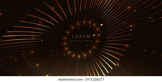 Abstract elegant golden circles lines on dark brown with dot lighting effect. Luxury template award design. Vector illutration 