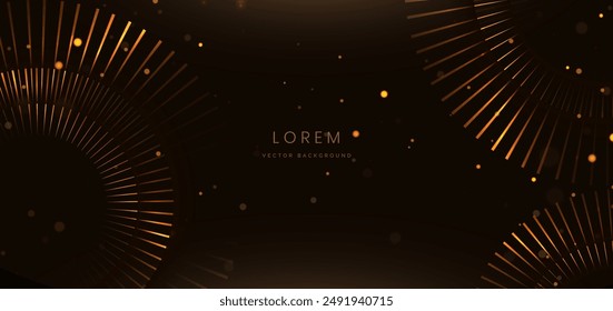 Abstractas líneas elegantes de círculos dorados en marrón oscuro con efecto de iluminación de puntos. Diseño de Plantilla de lujo. Ilustración de Vector 