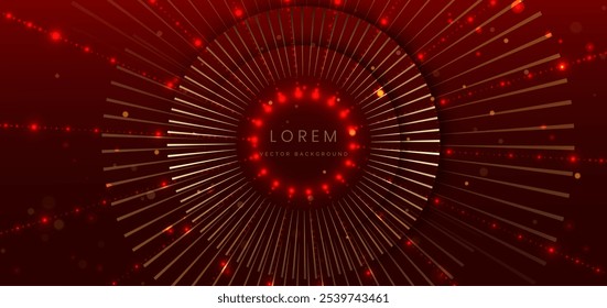 Abstrakte elegante goldene Kreise Linien auf dunklem Rot mit Punktbeleuchtung Effekt. Luxuriöses Template Award Design. Vektorgrafik 