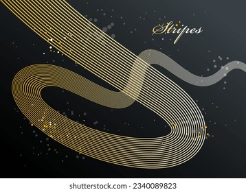 Abstract elegant golden curvy thin lines vector abstract background, gold elegant light stripy design element, luxury theme template for ads.