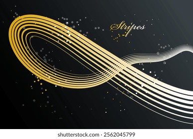 Abstract elegant golden curvy thin lines vector abstract background, gold elegant light stripy design element, luxury theme template for ads.