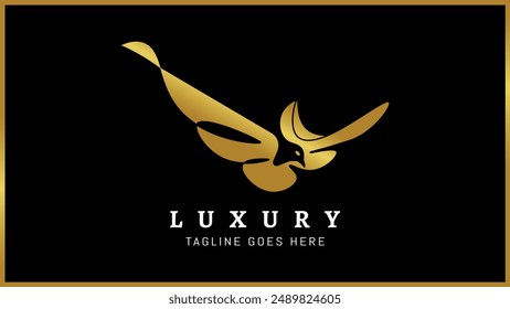 Abstract elegant golden fly eagle bird vector monogram logo design, Isolated gold creative solid flying eagle bird.