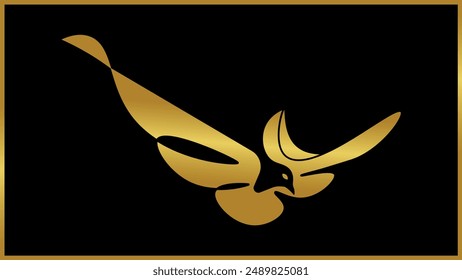Abstractas elegante mosca dorada águila pájaro icono de Vector ilustración, Aislado oro creativo sólido águila voladora pájaro.