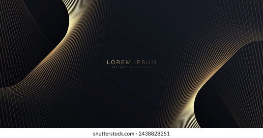 Abstract elegant golden geometric lines on dark background. Shiny gold lines pattern. Modern luxury template design with space for text. Suit for banner, brochure, business, cover, presentation