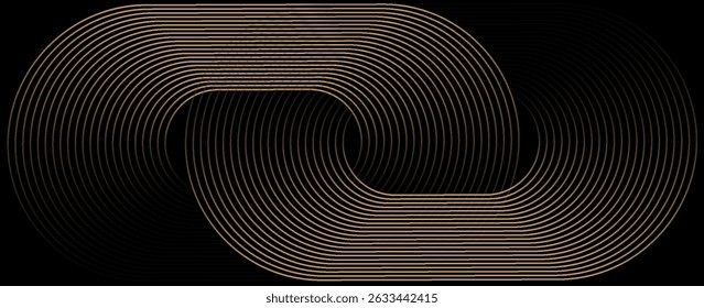 Abstract elegant golden geometric lines on black background. Modern shiny gold diagonal rounded lines pattern. Fancy style with space for your text. Vectors