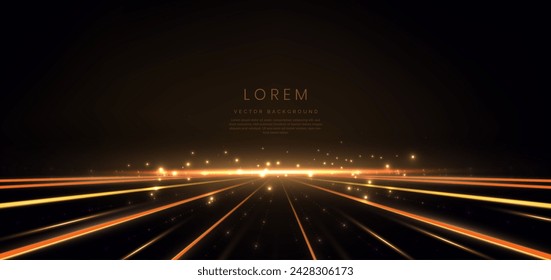 Línea de puntos dorados brillantes abstractos elegantes con efecto de iluminación brillan sobre fondo negro. Plantilla de diseño de premio premium. Ilustración de vector