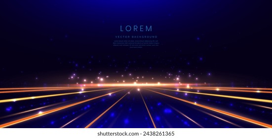 Línea de puntos dorados brillantes abstractos elegantes con efecto de iluminación brillante sobre fondo azul oscuro. Plantilla de diseño de premio premium. Ilustración de vector