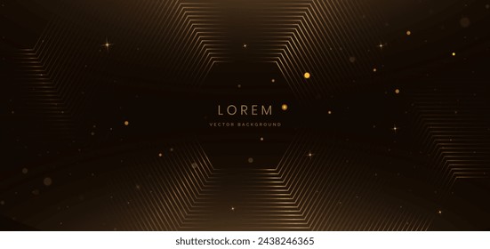 Abstract elegant golden hexagon lines on dark brown with dot lighting effect. Luxury template award design. Vector illutration 