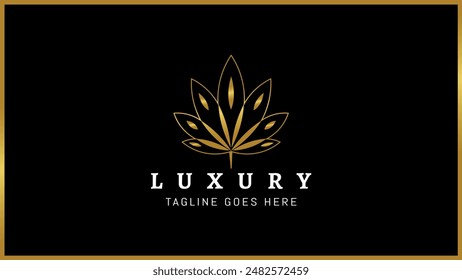 Abstract elegant golden leaf flower icon vector logo design, Isolated on a black background.