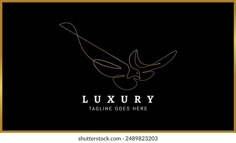 Abstract elegant golden linear fly eagle bird vector monogram logo design, Isolated gold creative outline eagle bird.