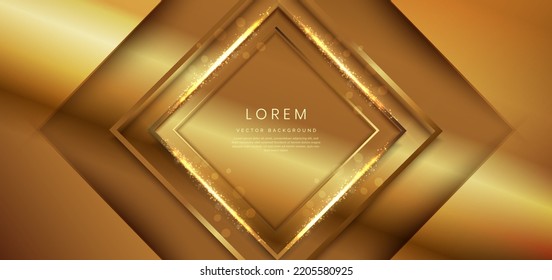 Abstract elegant golden lines diagonal on gold background with lighting effect. Luxury square frame with copy space for text. Vector illustration