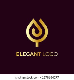 Abstract Elegant Golden Tulip logo  design template. Vector