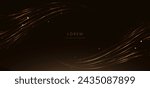 Abstract elegant golden wave on black background with lighting effect and sparkle with copy space for text. Luxury design style. Vector illustration