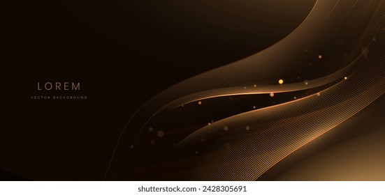 Abstract elegant golden wave on black background with lighting effect and sparkle with copy space for text. Luxury design style. Vector illustration