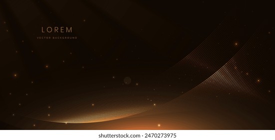 Abstract elegant golden wave on black background with lighting effect and sparkle with copy space for text. Luxury design style. Vector illustration