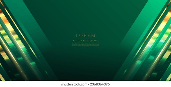 Abstract elegant green background with golden line and lighting effect. Luxury template celebration award design. Vector illustration
