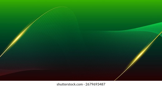 Abstractas fondo verde elegante con líneas curvas doradas y brillo de efecto luminoso. Diseño de premio de Plantilla de lujo. fondo de tecnología futurista
