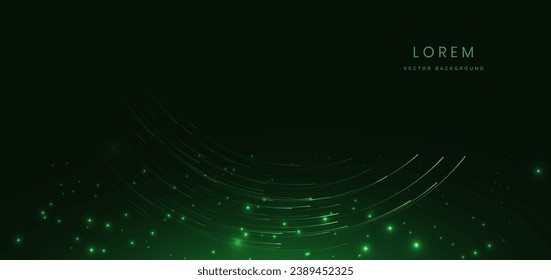 Abstract elegant green glowing curved line with lighting effect sparkle on dark green background. Template premium award design. Vector illustration