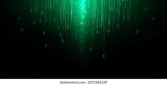 Abstract elegant green glowing line with lighting effect sparkle on black background. Template premium award design. Vector illustration