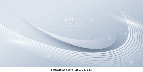 Abstract elegant grey background with white dynamic wave lines. Vector illustration