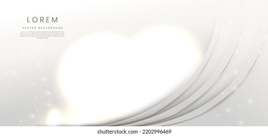 Abstract elegant grey curved shape line overlap on light grey clean background with lighting and spakle. Luxury template design. Vector illustration