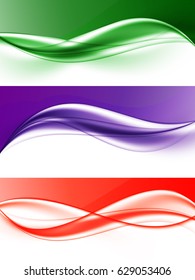 Abstract elegant light wavy lines set in green purple red colors and smooth dynamic style. Vector illustration