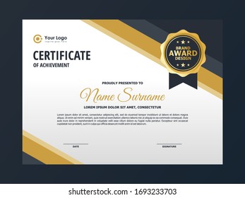 Abstract Elegant Luxury Black White Gold Certificate Design, Professional Modern Certificate Template Vector