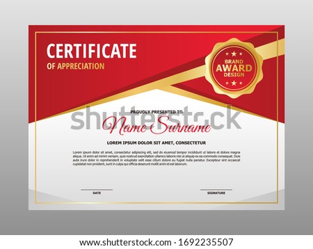 Abstract  Elegant Luxury Red Gold Certificate Design, Professional Modern Certificate Template Vector