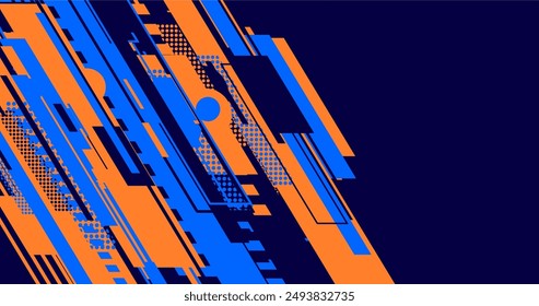 abstract elegant modern orange and blue background with lines and halftone