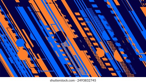 abstract elegant modern orange and blue background with lines and halftone