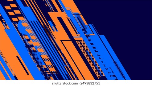 abstract elegant modern orange and blue background with lines and halftone