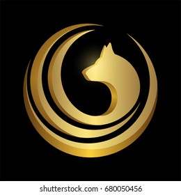 abstract elegant and modern style gold dog logo icon isolated in black