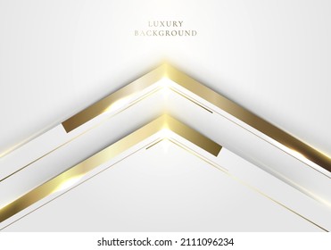 Abstract elegant modern template design 3D white and gold arrow with lighting on clean background luxury style. Vector graphic illustration