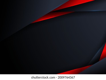 Resumen elegante tríángulos modernos, azul poligonal y rojo brillantes en el fondo oscuro con espacio para tu texto