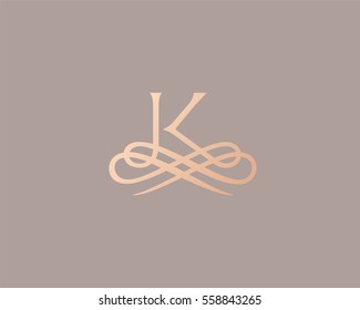 Abstract elegant monogram lace vector logotype. Luxury letter K signature symbol icon logo.