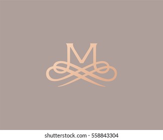 Abstract elegant monogram lace vector logotype. Luxury letter M signature symbol icon logo.