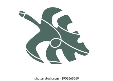 Abstract elegant monstera leaf as a decorative fashion element for contemporary trendy design. Isolated dark and green silhouette, vector illustration